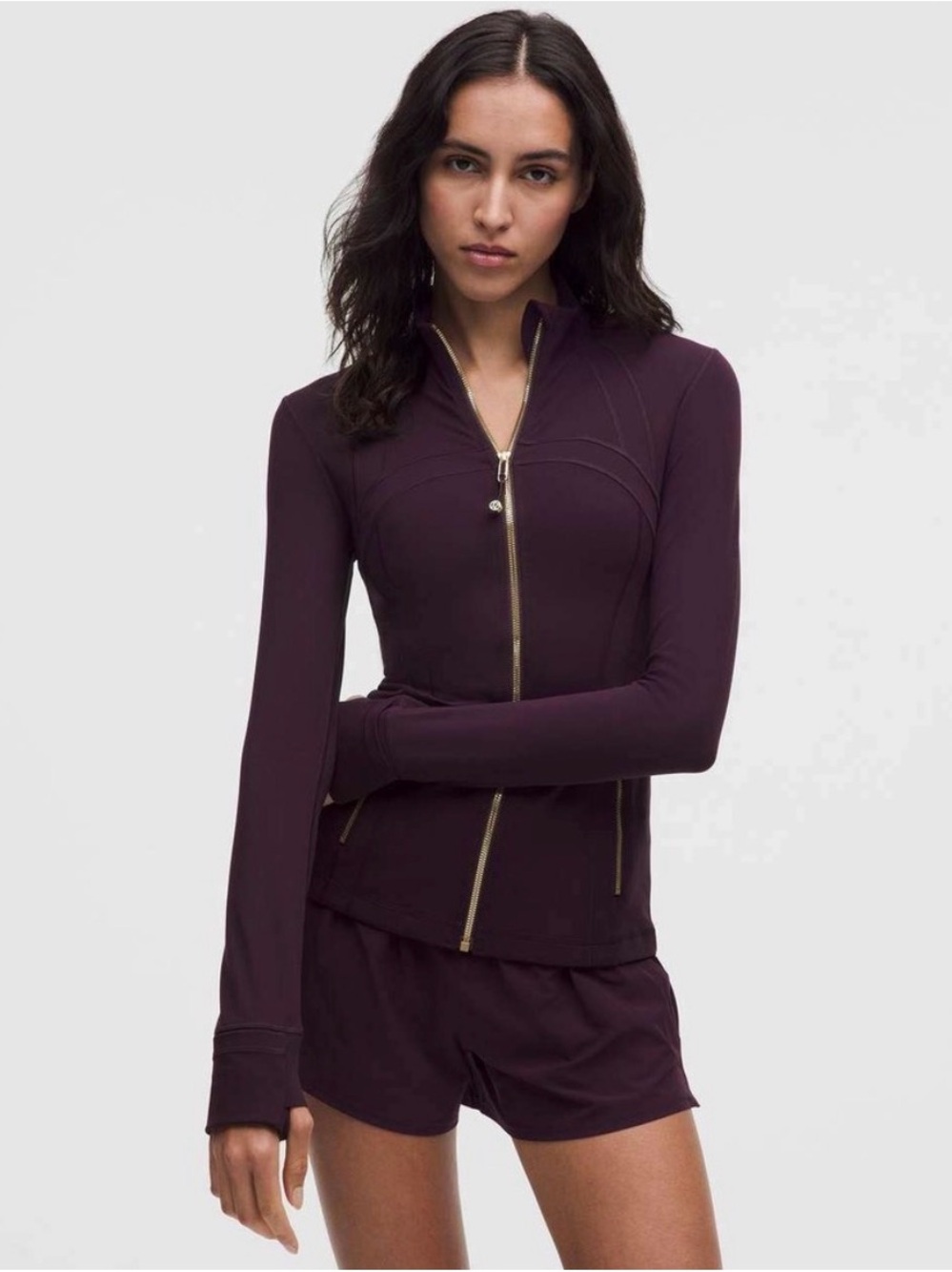 Lululemon Define Jacket in Nulu - Black Plum with Gold Zipper - Size 14